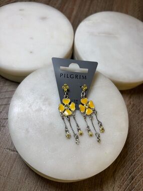 251 Pilgrim Yellow Enamel Floral Dangle Earrings